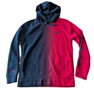 Hollister Mens Small Red Black Ombre Hoodie Sweatshirt Pockets Logo Graphic EUC